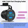 12V/24V Triple Aluminium Metal 60W USB-C Multiple Car Charger Socket PD3.0 Två QC3.0-portar med Touch Switch Fast Car Adapter