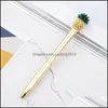 Stylos à bille Stylos à bille en métal ananas recharges d'encre noire pointe moyenne fournitures scolaires de bureau papeterie or/argent 880 B3 Drop Dhanz