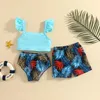 Kl￤derupps￤ttningar 2022 0-5y Brother Sister Matchande Summer Swimsuit Girls Sleeve Crop Top Leaves/Boys Swimming Shorts Holiday