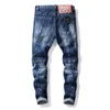 Jeans para hombres Europa y American Hole Patch Slim Splim Splim Splim Suplicing Fashionable Casual Stretch Split Jean