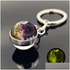 Key Rings Wolf Indians Dream Catcher Key Ring Glass Ball Glow In The Dark Luminous Keychain Holders Fashion Jewelry Gift Drop Deliver Dh5Xg