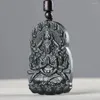 펜던트 목걸이 Hetian Jade Natural Cyan Thouch Allown Hand Guanyin Jewelry 손으로 조각 된 남성 여성 패션 목걸이 체인