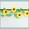 Couronnes de fleurs décoratives tournesol décorer chaîne de fleurs artificielles forme plafond suspendu en plastique fausses vignes fleurs de simulation Dhsya