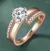 Anéis de casamento Moissanite Row Ring Color Silver Plated Rose Gold Casal Zircão Jóias de Proposta de Casamento Requintadas