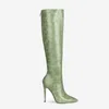 Bottes chaudes Arden Furtado 2021 Bottes de mode d'hiver Élégantes Fermeture éclair Stilettos Talons hauts Orange Vert Genou Grande taille 45 47 220906