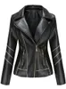 Kvinnors läderfaux Autumn Winter Black Jackets Kvinnor Lång ärm i Plus Size-dragkedja BASIK PLÄDER TILL-DOWN MOTOR BIKER JACKA 221125