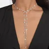 Chains Ingemark Elegant Rhinestone Fringe Long Tassel Pendant Necklace Women Korean Fashion Bling Cross Y Choker Jewelry Accessories