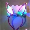 Altre forniture per feste festive Led Light Up Cat Rabbit Ear Head Hoop Incandescente lampeggiante Mit Color Cartoon Adt Fascia per capelli per bambini Pasqua Dhs0E