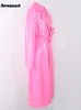 Kvinnors läderfaux Nerazzurri vårens hösten lång överdimensionerad ljusgrön rosa patentgravrock för kvinnor Sashes Luxury Designer kläder 221125