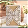 Greeting Cards Wedding Invitations Mijin Lace Rope Invitation Card Laser Hollowing Out Kraft Paper Holiday Cards Invite Letter 2 1Dd Dhae6