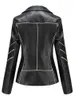 Couro feminino Faux Autumn Winter Black Jackets Mulheres de manga longa com zíper de tamanho básico Casaco de moto de gola virada de gola virada 221125