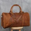 Duffelv￤skor Vintage Brown Natural Crazy Horse Leather Men's Travel Drabla Quality Guine Totes With Suitcase Holder