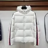 Erkekler Down Ceket Stilist Parka Parka Klasik Stripe Puffer Ceket Kapşonlu Kalın Down Malls Womens Tüy Rüzgar Dış Giyim Çıkarılabilir Şapka Boyutu S-2XL NFC