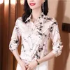 Women's Blouses High-end Beautiful All Season Mulberry Silk Apricot Plum Blossom Print Lapel Long Sleeve Women OL Workwear Top Shirt Blouse