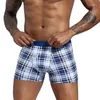 Caleçon Hommes Plaid Coton Confort Boxer Briefs Sport Taille Haute Grande Poche Élastique Sous-Vêtements Culotte Maison Shorts Grande Taille