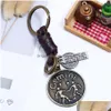Key Rings Coin Constell Key Ring 12 Horoscope Sign Keychain Leather Weave Retro Bronze Bag Hangs Holder Rings For Women Men Fashion Dh97K