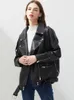 Kvinnors läderfaux fitaylor Autumn Women Soft Loose Jacket Coat Turndown Collar dragkedja PU Motorcykel överrock Kvinnlig nit Punk 221125