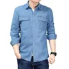 Erkekler Sıradan Gömlek Kovboy Gömlek Erkekler 2022 Bahar Denim Bluz Uzun Kollu Artı Boyutu Katı Mavi Pamuklu Elbise için Çalışma