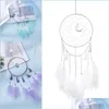 Decora￧￣o de festa obra de m￣o pura Dreamnets Tasselled Moon Furnishings Ornament Feather Stone White Mobiling Decoration Dreamnet Dhihr