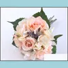 Ghirlande di fiori decorativi Sposa Fiori finti Bouquet legato a mano Rose Simation Piante di fiori artificiali di seta per bomboniere Par Dh9Iu