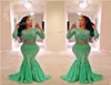 Lime Green Lace Two Pieces Prom Dresses 2017 Long Sleeves Mermaid Evening Dress African Plus Size Black Girls Formal Party Gowns3175426