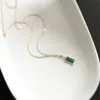 925 Sterling Silver Necklace European Square Square Green Green Clavicle Chain Women Classic Plating 14k Gold Jewelry