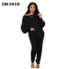 Women's Two Piece Pants CM.YAYA High Street Ribbed Women's Set Classic Sweaters Tops Knitted Sweatsuit Matching Fitness Outfits