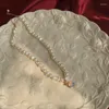 Hänghalsband halsband för kvinnor naturliga barock sötvatten pärlor pärlstav vit retro monssten clavicle kedja choker smycken