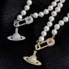 Mignon planète pendentif collier or argent femmes fille cristal saturne perle courte chaîne collier pour cadeau fête