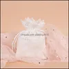 Sacs d'emballage Mariage Dentelle Candy Dstring Sac d'emballage Bijoux Sacs d'emballage cadeau Souvenir Broderie Blanc 1 46Xz Q2 Drop Delivery Office Dh2Ir
