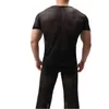 Men's T Shirts Male Casual Round Neck Long/Short Sleeve Transparent Sexy Tops Men Striped See-Through Sheer Mesh Shirt For Night Out