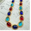 Conjunto de correntes vermelho/verde/azul vidro colar vintage brincos pulseira anel