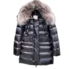 여성 모피 칼라 다운 재킷 후드 레드 복어 재킷 고품질 다운 코트 아우터웨어 디자이너 미드 길이 슬림 오버 코트 겨울 옷 NFC