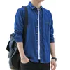 Chemises décontractées pour hommes Chemise en jean à manches longues Poche poitrine Veste fraîche quotidienne Simple et confortable Haut en coton doux Streetwear