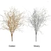 Decorative Flowers 1Pc Fake Foliage Plant Gold Silver Coral Flower Branches Creative Xmas Decorations Golden Powder Ornaments Vase Decor