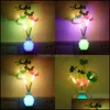 Conseils de décoration de fête Lampe de contrôle de la lumière LED Fleur Feuille Vase Bouchons Lumières Lampes à lueur chaude Fête Maison Inductive Électrique 2 5Lja N2 D Dhusr