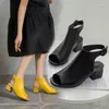 Sandalet Kadın Peep Toe Plus Boyut 43 44 45 46 47 48 Ayakkabı El yapımı siyah sarı tarzı yüksek kare blok topuklu topa parti