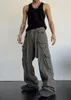 Men's Jeans High Street Retro Casual Large Pocket Overalls Men's And Women's Summer Waist Loose Straight Tube Draped Wide Leg Pants