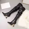 Stövlar sexiga svart lår höga kvinnor patent läder klackar över knäet för punkt tå fetisch party långa skor 220901