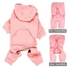 Dog Apparel Closed Belly Female Hoodies Jumpsuit For Small Dogs Spring Clothes Solid Color Pet Coat Soft Cotton Warm Puppy Overalls