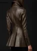 Skórzane damskie faux nerazzurri brytyjski płaszcz w stylu dla kobiet damskich lapów w długim rękawie moda moda miękka miękka blezer 221125