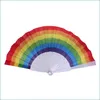 Party Favor Rainbow Craft Folding Fans Pp Plastics Hand Held Foldable Fan For Home Decoration Party Favor Factory Direct 2 1Sq E1 Dr Dhzup