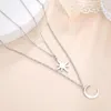 Pendant Necklaces Sipuris In Double Chain Star Moon Shape Stainless Steel Gold Color Necklace For Women Cute Vintage Pendants Jewelry Gifts