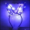 Andra festliga festförsörjningar Led Light Up Cat Rabbit Ear Head Hoop Glowing Flashing Mit Color Cartoon AD Children Hairband Easter DHS0E