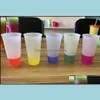 Tumblers 24Oz Color Changing Cup Clear Plastic Drinking Tumblers Colors Reusable Cold Drinks Magic Coffee Beer Mugs 78 S2 Drop Deliv Dhlwq