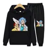 Women's Two Piece Pants Womens Funny Anime Print Basic Cotton Sweatshirts 2 Sets Early Spring Hoodies Elastic Waist Casual Suits Street Wear