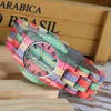 Men Women Fashion Colorful Wood Bamboo Watch Quartz Analog Handmade Full Wooden Bracelet Luxury Wristwatches Gifts for Lovers SH19313q