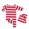 16047 Pasgeboren beer Bonnet Pyjama Set Red White Stripe pasgeboren fotografie Kostuum Prop Footie Romper met hoed