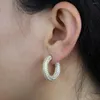 Boucles d'oreilles créoles Full Iced Out Bling CZ Chunky Hoops Micro Pave Cubic Zirconia Sparking Geometric Round Circle Earring