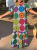 Sukienki plus size vonda bohemian letnie kobiety seksowne na ramię sukienkę z krótkim rękawem kaftan drukowana szata swobodna Maxi Sundress 5xl